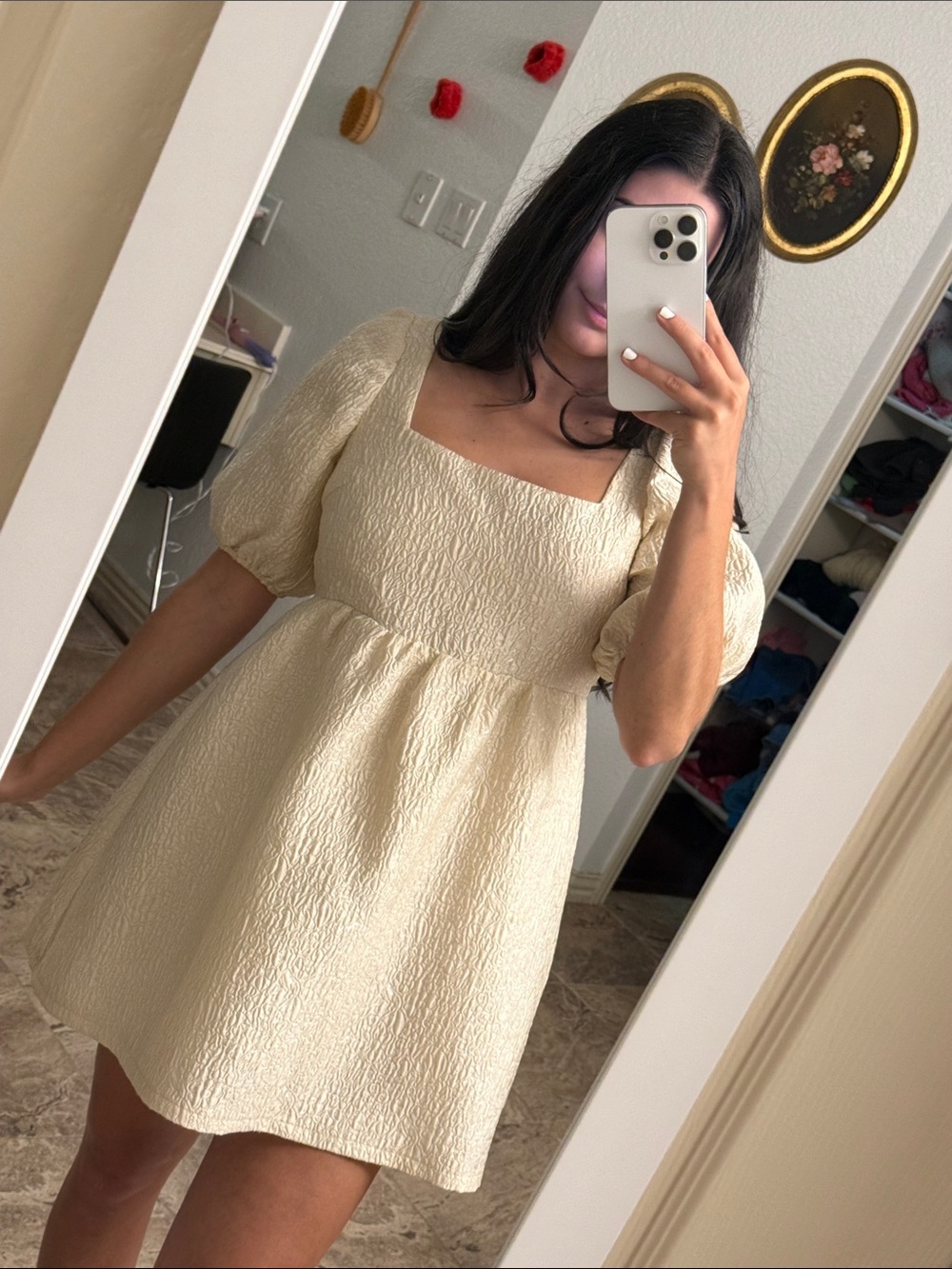 Elegant Cream Puff Sleeve Dress